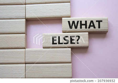 What else symbol. Concept word What else on wooden blocks. Beautiful pink background. Business and What else concept. Copy space 107936932