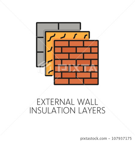 External wall thermal insulation layers icon. Energy efficiency in construction, providing a protective barrier against heat loss and reducing energy consumption for a more sustainable building design 107937175