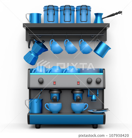 Professional espresso coffee machine with horn for two cups isolated on white 107938420