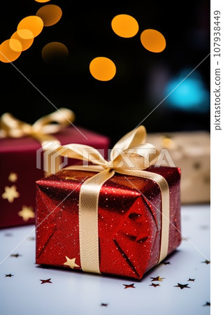 Close-up of Christmas gifts, creating holiday cheer. AI-generated content 107938449