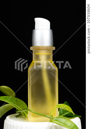 Natural oil for hair or skin care in glass jar. Eco-friendly cosmetics without plastic 107938604