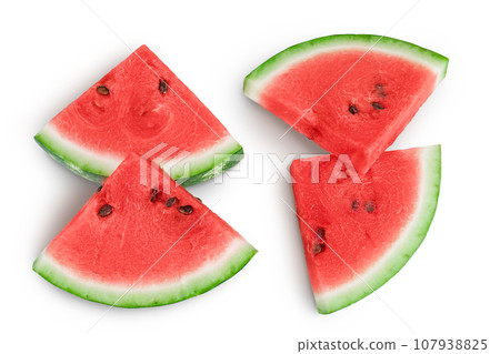Slices of watermelon isolated on white background. Top view. Flat lay 107938825