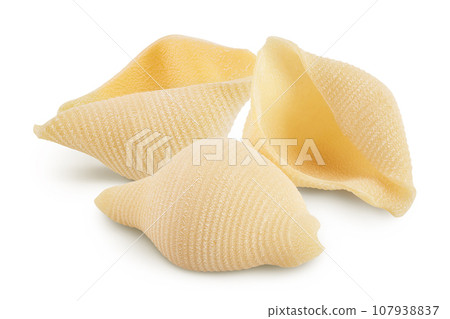 Conchiglioni italian pasta isolated on white background with full depth of field Conchiglioni italian pasta isolated on white background with full depth of field 107938837