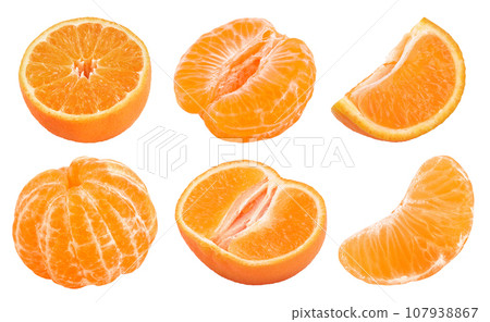 Tangerine or clementine half isolated on white background with full depth of field. 107938867