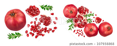 Pomegranate isolated on white background . Top view. Flat lay. 107938868