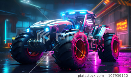 Cyberpunk Futuristic Tractor Hyperrealistic 3D-Style Concept 107939120