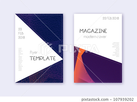 Triangle cover design template set. Violet abstract lines on dark background. Indelible cover design. Remarkable catalog, poster, book template etc. Triangle cover design template set. Violet abstract lines on dark background. Indelible cover design. Remarkable catalog, poster, book template etc. 107939202