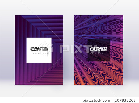 Hipster cover design template set. Violet abstract lines on dark background. Curious cover design. Powerful catalog, poster, book template etc. Hipster cover design template set. Violet abstract lines on dark background. Curious cover design. Powerful catalog, poster, book template etc. 107939205