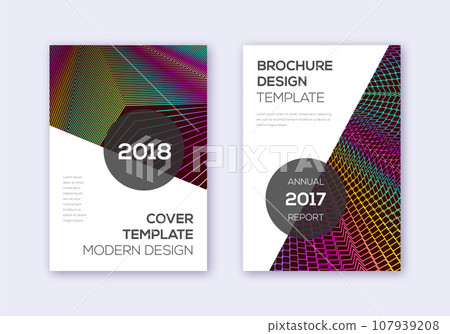 Modern cover design template set. Rainbow abstract lines on wine red background. Fabulous cover design. Interesting catalog, poster, book template etc. 107939208