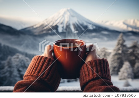 Cup of hot beverage on a breezy winter morning. - Stock Illustration  [107939500] - PIXTA