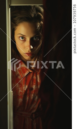 Hidden Photography, 1990s Horror Cinematic Unnerving style of Jamie Lee Curtis Generative AI 107939756
