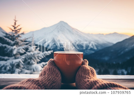 Cup of hot beverage on a breezy winter morning. - Stock Illustration  [107939765] - PIXTA