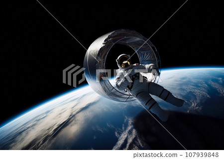 An astronaut floats in space 107939848