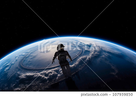 An astronaut floats in space 107939850