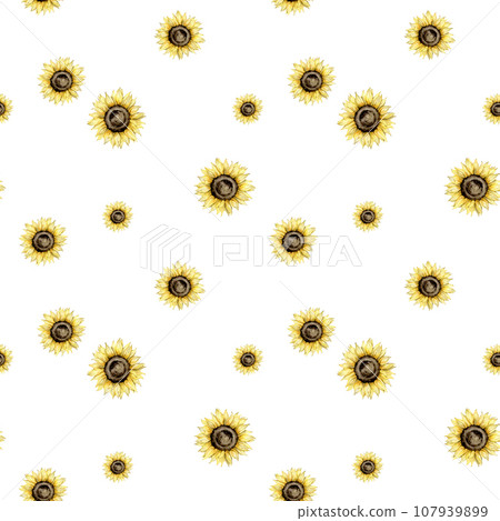 seamless pattern with hand drawn watercolor sunflowers. autumn set Hand painted isolated on background. Floral illustration for design, print, fabric stationery, cosmetic, greeting card, social media seamless pattern with hand drawn watercolor sunflowers. autumn set Hand painted isolated on background. Floral illustration for design, print, fabric stationery, cosmetic, greeting card, social media 107939899