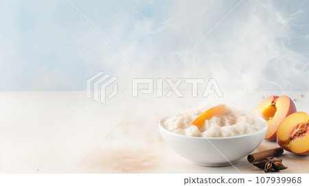 oatmeal porridge with sliced peaches and a sprinkle of cinnamon. choices for a healthy breakfast. breakfasting on oat porridge oatmeal porridge with sliced peaches and a sprinkle of cinnamon. choices for a healthy breakfast. breakfasting on oat porridge 107939968