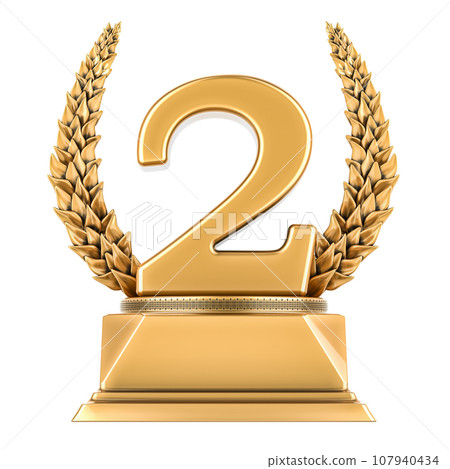 Second 2 place golden trophy cup, 3D rendering 107940434