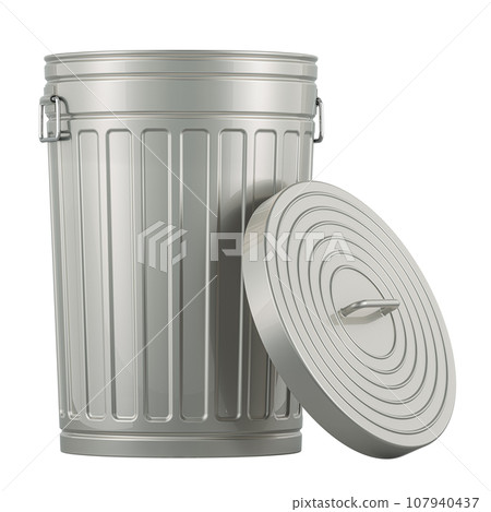 Metal Trash Can, opened and empty. 3D rendering 107940437
