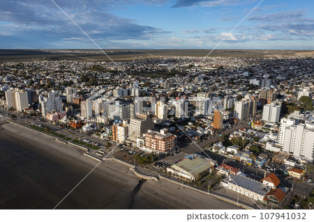 Puerto Madryn City, entrance portal to the Peninsula Valdes natural reserve, World Heritage Site, Patagonia, Argentina. 107941032