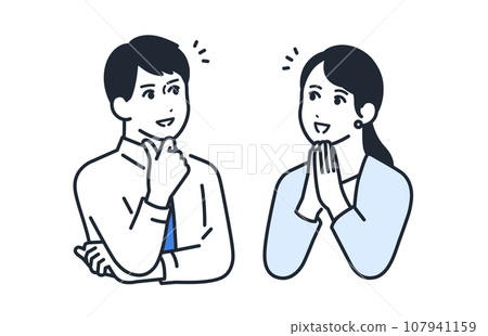 Simple vector illustration set material of young male and female office workers who come up with a solution 107941159