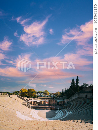Pompeii, Italy. View Of Great Theatre Of Pompey In Sunny Day 107941170