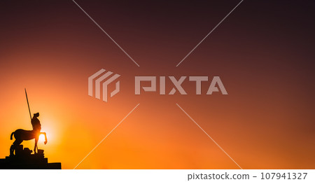 Pompeii, Italy. Statue Of Centaur On Territory Of Forum On Background Sunset Sunrise Sky 107941327