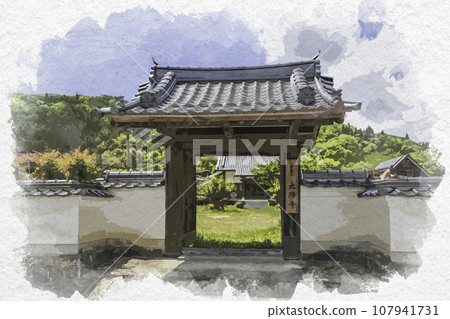 Watercolor style Hirafuku Koshoji Temple Sayo-cho, Sayo-gun, Hyogo Prefecture 107941731
