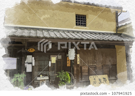 Watercolor style Hirafuku Hirafuku townscape Uryuhara Sayo-cho, Sayo-gun, Hyogo Prefecture 107941925