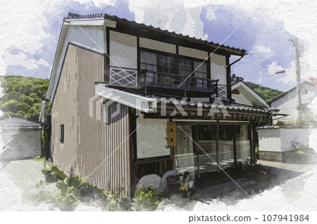 Watercolor style Hirafuku Hirafuku cityscape Sayo-cho, Sayo-gun, Hyogo Prefecture 107941984