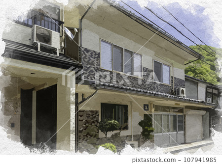 Watercolor style Hirafuku Hirafuku cityscape Sayo-cho, Sayo-gun, Hyogo Prefecture 107941985
