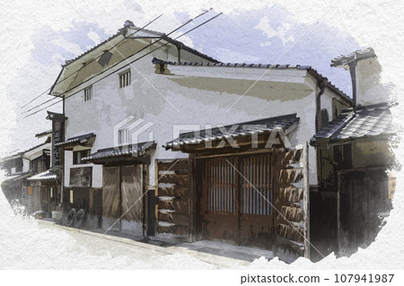 Watercolor style Hirafuku Hirafuku cityscape Sayo-cho, Sayo-gun, Hyogo Prefecture 107941987