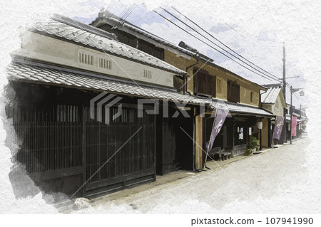 Watercolor style Hirafuku Hirafuku cityscape Sayo-cho, Sayo-gun, Hyogo Prefecture 107941990