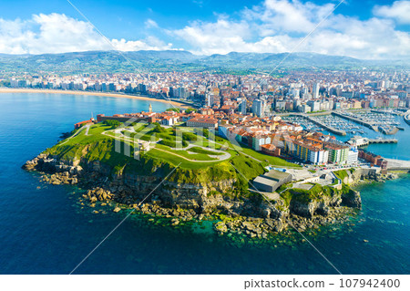 Aerial view of the city of Gijon in Asturias, Spain Aerial view of the city of Gijon in Asturias, Spain 107942400