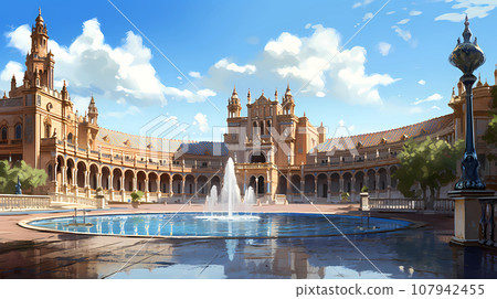 Illustration of beautiful view of the city of Sevilla, Spain 107942455