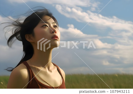 Woman looking up at the sky 7 AI generated image Woman looking up at the sky 7 AI generated image 107943211