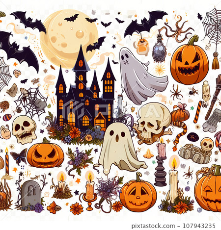 萬聖節南瓜鬼頭骨骨架材質收藏透明 107943235