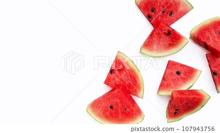 Watermelon slices on white background. 107943756