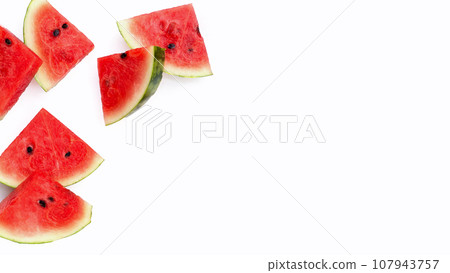 Watermelon slices on white background. 107943757