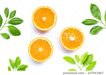 High vitamin C, Juicy and sweet. Fresh orange fruit on white. 107943967