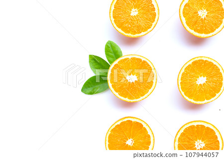 High vitamin C, Juicy and sweet. Fresh orange fruit on white. High vitamin C, Juicy and sweet. Fresh orange fruit on white. 107944057