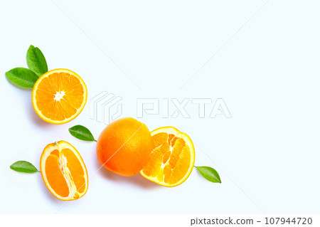 High vitamin C, Juicy and sweet. Fresh orange fruit  on white. 107944720