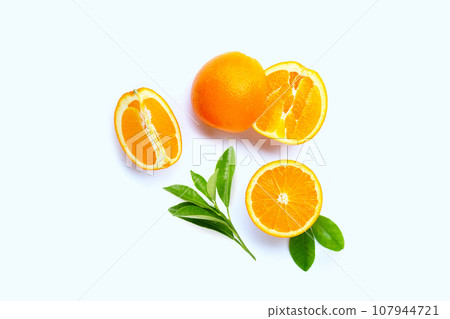 High vitamin C, Juicy and sweet. Fresh orange fruit  on white. 107944721