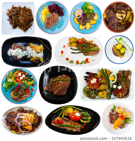 Various beef dishes with vegetables Various beef dishes with vegetables 107945618