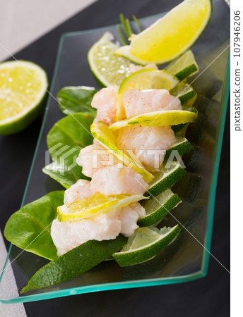 Freshly prepared merluza ceviche Freshly prepared merluza ceviche 107946206