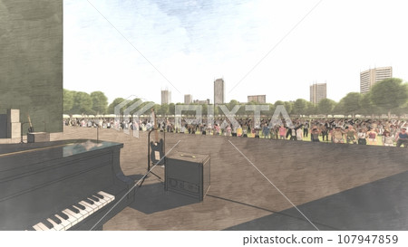 戶外現場活動(有舞台座位)有觀眾插畫CG 戶外現場活動(有舞台座位)有觀眾插畫CG 107947859