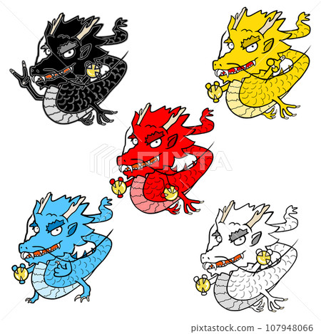 5 pop dragon gods holding dragon balls 107948066