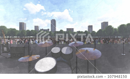 Outdoor live venue event (no stage seat) with audience illustration CG 107948150