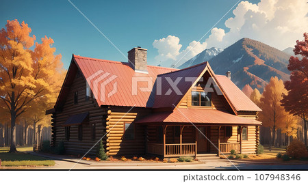秋天的樹葉 秋天的森林木屋 107948346