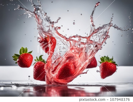strawberry splashing into water strawberry splashing into water 107948376