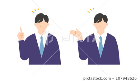 穿著西裝的商務人士提供解釋和指導的平面插圖 107948626